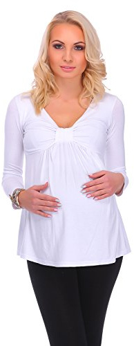 hi!mom Womens Maternity Bubble Top V Neck Long Sleeve Wrap Tunic Blouse Plus Sizes 8-18 8549 White