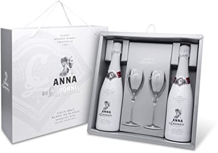 ANNA DE CODORNIU, Blanc de Blancs - Cava Brut, Estuche 2 copas y 2 botellas 0.75 L