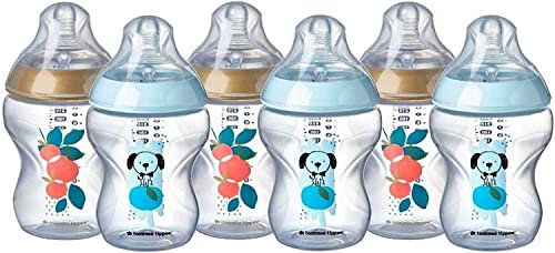 Tommee Tippee Babyfläschchen Catch Me Quick, 260 ml, Anti-Kolik Ventil, weicher Sauger, 6er Set, Blau und Lila