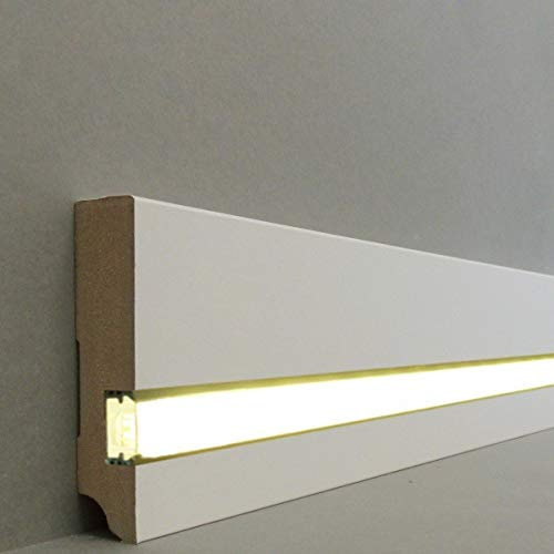 Rodapiés y zócalos Jena | MDF laminado / 721.1980L | Zócalo LED | Barra de luz | Incluye cubierta blanca | Rodapiés profesionales blanco