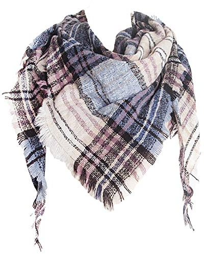 Wander Agio Womens Warm Winter Scarf Triangle Shawls Scarves Stripe Plaid Fichu Rough Beige 5
