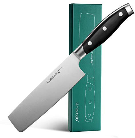 linoroso 7 Pollici Nakiri Coltello, Coltello da cucina Giapponese per Verdure Asiatiche, Acciaio Inossidabile Tedesco ad Alto Tenore di Carbonio con Impugnatura Ergonomica per Cucina e Ristorante.