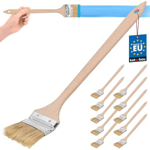 KOTARBAU® Juego de 10 brochas Planas para radiador con Mango de Madera, 63 mm, Pincel en Forma Curva, acodada, Mango Plano y Alargado para Superficies de difícil Acceso, Brocha para radiadores, 10u
