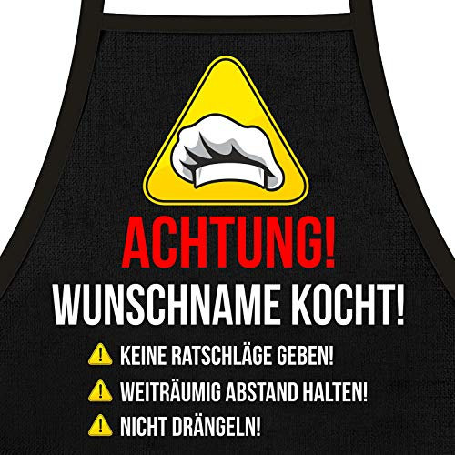 Shirtoo Kochschürze ACHTUNG Wunschname kocht - personalisiertes Geschenk als Grillschürze oder Küchen Schürze