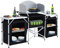 Warmiehomy Folding Camping Storage Cupboard Portable Camping Kitchen Unit with Aluminium Frame, 3 cupboards+1 panel, Black, 175×40×110cm