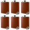 Suwimut 6 Pack Flask for Liquor and Funnel, 240ml / 8oz Leak Proof 18/8 Stainless Steel Pocket Hip Flask with Brown Leather Cover for Men Women Drinking of Alcohol, Whiskey, Rum and Vodka