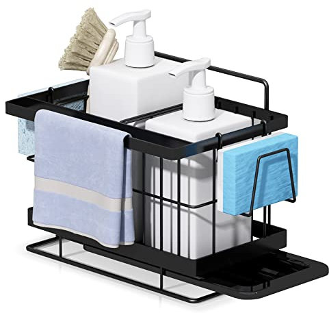 Yoassi Spülbecken Organizer Edelstahl Abtropfbehälter, Ordnungshelfer für das Spülbecken mit Abtropfbehälter Bürstenhalter