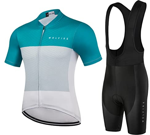 WOLFIRE WF Ropa Ciclismo Hombre - Traje con Gel Pad Bib Acolchado, Maillot de Verano, Equipación MTB
