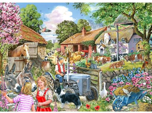 The House of Puzzles - At The Farm Gate Jigsaw - Big 500 Piece Jigsaws For Adults, Extra Large Pieces, Artist Illustrated, Scenic Landscape, Deluxe Puzzle Gifts