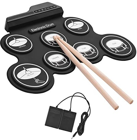 summina Elektronische Trommel USB Roll-Up Silikon Drum Set Digital Elektronisches Drum Kit 7 Drum Pads mit Drumsticks Foot Pedals für Anfänger Kinder Kinder