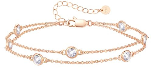 LOUISA SECRET Armband silber 925 damen mit Zirkonia Armband Doppelt Kette Verstellbar Armkette Valentinstag Muttertag Geburtstags Weihnachten Geschenk für Sie Frauen Freundin (Roségold-04-Apr)