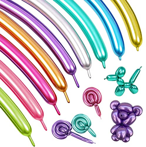 Modellabili Palloncini, 100 Metallic lungo Palloncini, Colorati Lattice Palloncini, per Feste Palloncino lungo,Compleano Decorazioni, Matrimonio,Anniversari(Metallic)