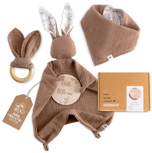 Mikito Baby muslin gosduk + bitring + haklapp + träskylt | nyfödd presentset