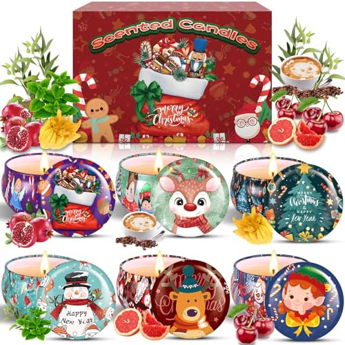 ZQEJEFD Duftkerze Geschenk Set, 6er Pack Duftkerzen Set,Duftkerze Set,Duftkerzen Geschenkset für Damen,Weihnachtskerze,Natürliches Sojawachs für Weihnachten,Valentinstag,Muttertag,Yoga,Bad,Geburtstag
