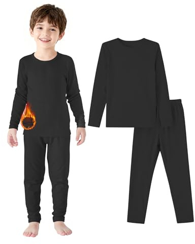 Zando Kids Thermal Base Layer Set 2-6 Years, Black Long Sleeve Top Kids & Leggings, Toddler Thermals Boys Clothes 2-3 Years, Lightweight Sports Skins Underwear & Sleepwear Pajamas