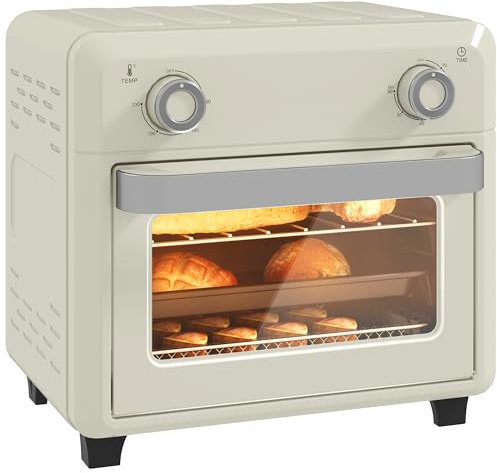 HOMCOM Minibackofen mit Umluft 10L 2 in 1 Mini Ofen mit Ofenrost, Backblech und Krümelblech, 80 °C-230 °C Heißluftfritteuse mit Timer, Innenbeleuchtung, 1000W, Edelstahl