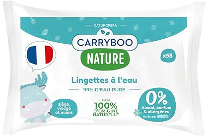 CARRYBOO - 9 * 58 Lingettes à l’Eau pure - Lingette Bébé Fibre 100% d'Origine Naturelle - Serviettes Nettoyantes Sans Allergènes - Soin Bébé Peaux Normales & Fragiles - 522 articles