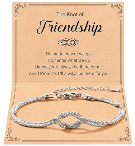 BelleVive Braccialetti dell'Amicizia, Braccialetto con Nodo d'Amore in Acciaio Titanio Delicata Catena a Serpente Braccialetto Infinito con 1 Cartoncino Regolabile Gioielli Oro Regalo per Donne