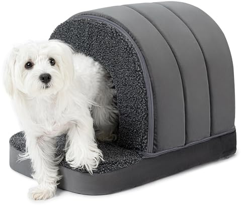 PELZIN Orthopedic Dog Bed House - Indoor Dog Kennel with Egg-Crate Foam - Porched Pet Shelter with Cover Cave - Fits 61cm Crate - Ideal for Small Breeds - 58x41cm