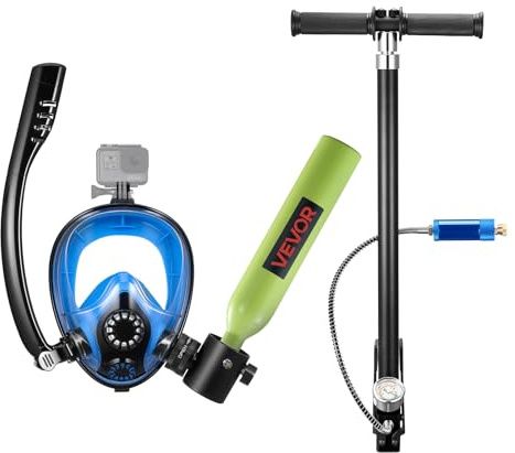 VEVOR Mini Botella de Buceo de 0,5 L, Juego de Tanque de Buceo Portátil con Máscara de Snorkel y Bomba Manual, Tiempo de Inmersión de 5 a 10 Minutos, Bombona de Oxígeno Recargable, para Bucear Rescate