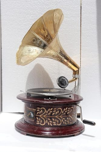 Reproductor de gramófono original antiguo antiguo réplica de fonógrafo 78 rpm, 1 grabación de 10 agujas, tonos tierra marrón, decoración del hogar, regalo musical
