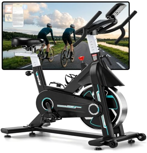 WENOKER Vélo d’Appartement Connecté, Pour 143–192 cm | 160 kg, Résistance Magnétique, Écran LCD, Selle 4D, Guidon 2D, Silencieux <20 dB