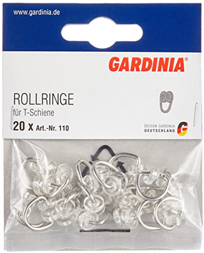GARDINIA Anillas para rieles de cortina, Anilla en T, Metal/Plástico, Plateado/Transparente, 20 piezas