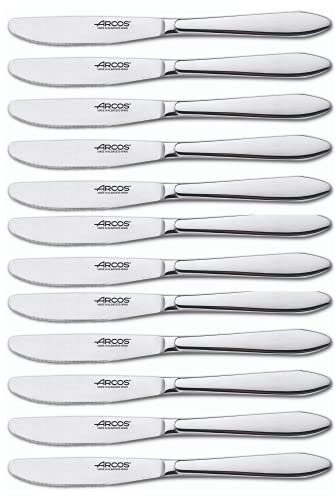 Arcos Serie Berlin - Scatola 12 pezzi Coltello da Dessert Cucchiaio frutta Coltello Tavola - Monoblocco Unipezzo 85 mm Colore Argento (12 pcs)