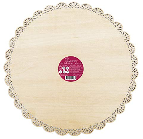 ScrapCooking 5157 Supporto per Torta Rotondo in Legno, Piatto in Pizzo, 29 cm, Riutilizzabile, Dolci, Torte, Marrone