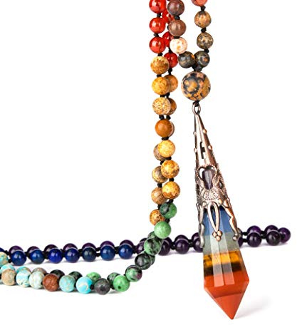 Farfume 7 chakra, 108 mala-pärlor, armband, äkta läkande ädelstenar, yoga, meditation, handknutet pärlhalsband med malabönor