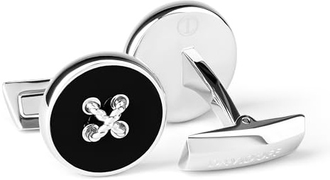 DAVIDOFF ESSENTIALS Manschettenknöpfe Schwarz/Silber – exklusive rhodinierte und lackierte Messing Manschettenknöpfe – stilvolle Herren Accessoires in Knopf-Optik