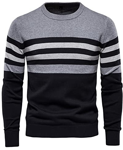 ZRDSZWZ Fiable Pull en velours et coton pour homme Style décontracté Rayures Coupe ajustée Pour l'hiver Chaud Couleur : gris Noir Taille M