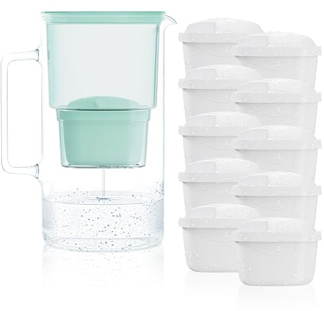 Wessper Jarra Filtradora, 3 Litros, set Agua Cristal y 10 Filtro de Agua, Compatible con Brita Maxtra, Jarra Filtrante de Agua con Filtro de Carbón Activado - Menta