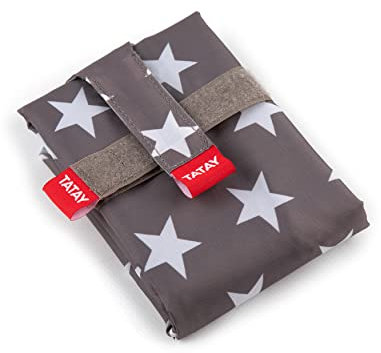 Tatay Envoltorio Bocadillo Reutilizable - Urban Food Textil Baguette | Porta Sandwich Ajustable con Cintas | Forro Interior PEVA Impermeable | Libre de BPA | 72,5x0,3x44 cm, Estrellas Gris