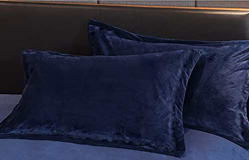 Michorinee 2er Set Warme Fleece Kissenbezug 40x80 cm Dunkelblau Cashmere Touch Kuschelig Flauschig Plüsch Samt Kissenhülle Kopfkissenbezug mit Reißverschluss