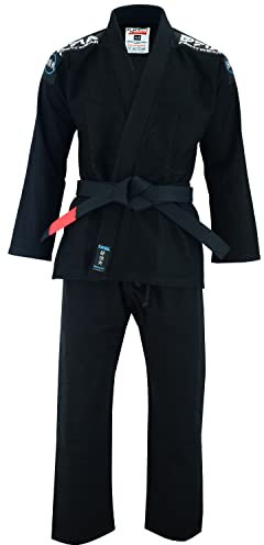Playwell Erwachsene Herren Pro Elite BJJ Jiu Jitsu Gi – Schwarz (mit weißem BJJ Gürtel) (A3)