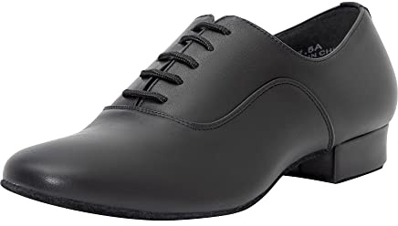 Linodes Men's Latin Dance Shoes 1 Inch Leather Sole Ballroom Salsa Tango Waltz Character Shoe-Black-11M