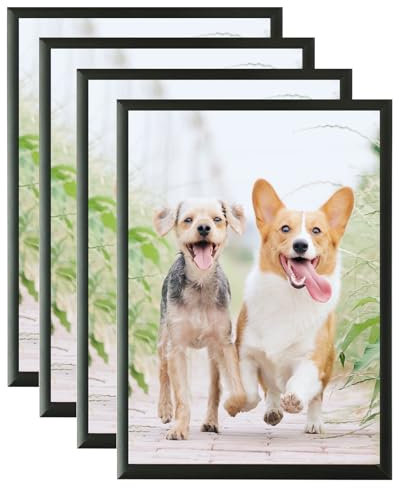 A5 Black Aluminium Picture Frame,4 Pack-15x21cm Photo Frame,Certificate Frame for Wall Mount or Table Top Display,Set of 4