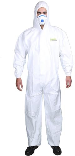 EW-Professional Protection jetable - Combinaison de protection avec capuche - Catégorie 3 Type 5 et 6 - Idéal pour une liberté de mouvement optimale, Blanc., M