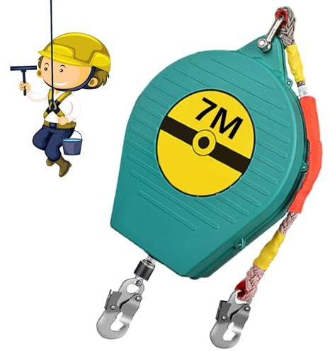 BOVDC Dispositivo Anticaídas Retráctil, Linea de Vida Retractil Homologado, Arnés de Seguridad Anticaídas Retráctil 3-20m para Trabajos Aéreos, Carga Máxima:150kg(Verde, 7m)
