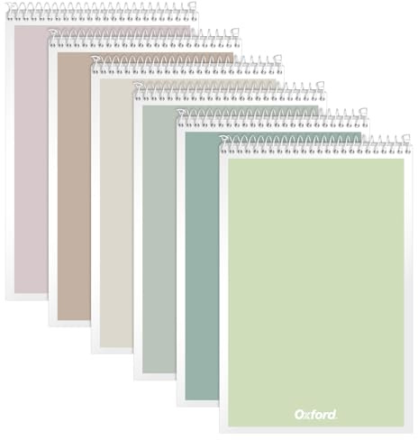 Oxford Steno Spiral Notebooks, Top Bound Steno Pads, 6x9 Inches, Gregg Ruled for Lists, White Paper, Asst. Neutral Covers, 80 Sheets, 6 Pack (1007113)