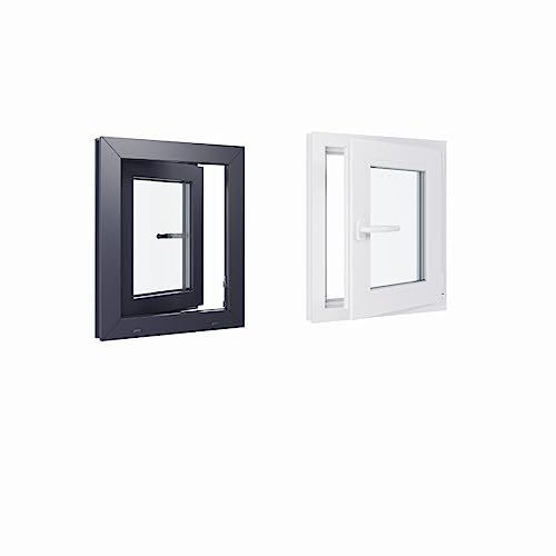 Ventana PVC – 500 x 600 mm – Cristal – Bicolor blanco int/antracita ext-mango a la izquierda