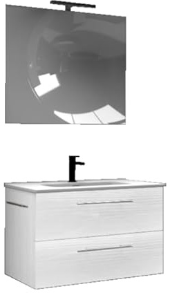 Mama Store ERA 100 - Mobile Bagno Sospeso 100 CM BIANCO ARTICO con Lavabo, Specchio e Lampada LED, L. 101 X P. 47 X H. 53 cm