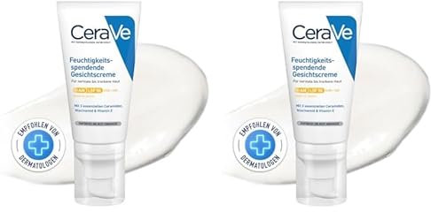 CeraVe - Crème Hydratante Visage SPF50 - Crème de Jour avec Protection UVB + UVA - Acide Hyaluronique, Céramide, Niacinamide, Vitamine E - Peau Normale à Sèche - 52 ml (Lot de 2)
