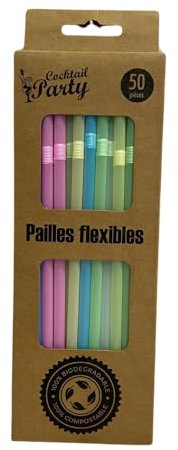 Lot de 50 Pailles Jetables Multicolores En Amidon De Maïs Compostables