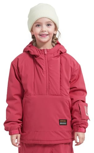 Boys Girls Pullover Anorak Hooded Ski Jacket Waterproof Windproof Snowboard Jackets Winter Coat Warm Insulated(8Y,Rose Pink)