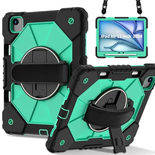 BailiTao fodral kompatibelt med iPad Air 11 (M3 2025/M2 2024) robust skyddande fodral – stöttåligt hybrid hårt skal med stativ och pennhållare (grön)