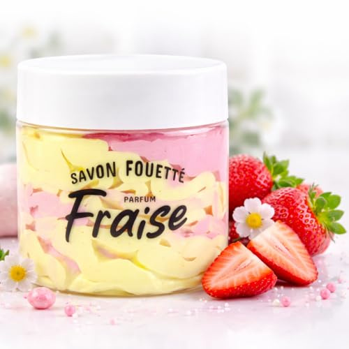French Tendance - Savon Fouetté 190 ml – Fraise Gourmande – Nettoie, Hydrate et Adoucit la Peau – Texture Crémeuse – Idéal Douche, Bain & Rasage – Soin Cocooning