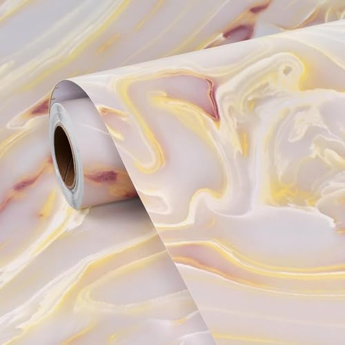 FunStick 60CMx5M Carta da Parati Adesiva Muro Effetto Marmo Carta Autoadesiva per Mobili Cucina Camera da Letto Piani di Lavoro Carte Adesiva Marmo Rosa e Oro Pellicola Autoadesiva per Armadi Salotto