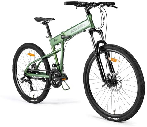 ROCKBROS SGD VTT Pliable 26 Pouces, Vélo Tout Terrin avec Cadre Aluminium Léger et Fourche Suspendue, Transmission Tourney 24 Vitesses, Freins à Disque Mécaniques pour Homme Femme, Vert